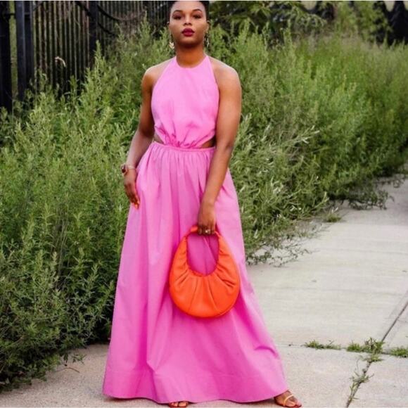 Staud Apfel Pink Halter Open Back Maxi Dress‎ - Tie Back Halter Dress Size XS - Picture 3 of 16